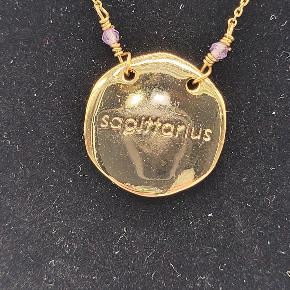 Luna Norte Sagittarius Necklace Gold Tone Purple Faceted Beads Zodiac - Picture 2 of 13